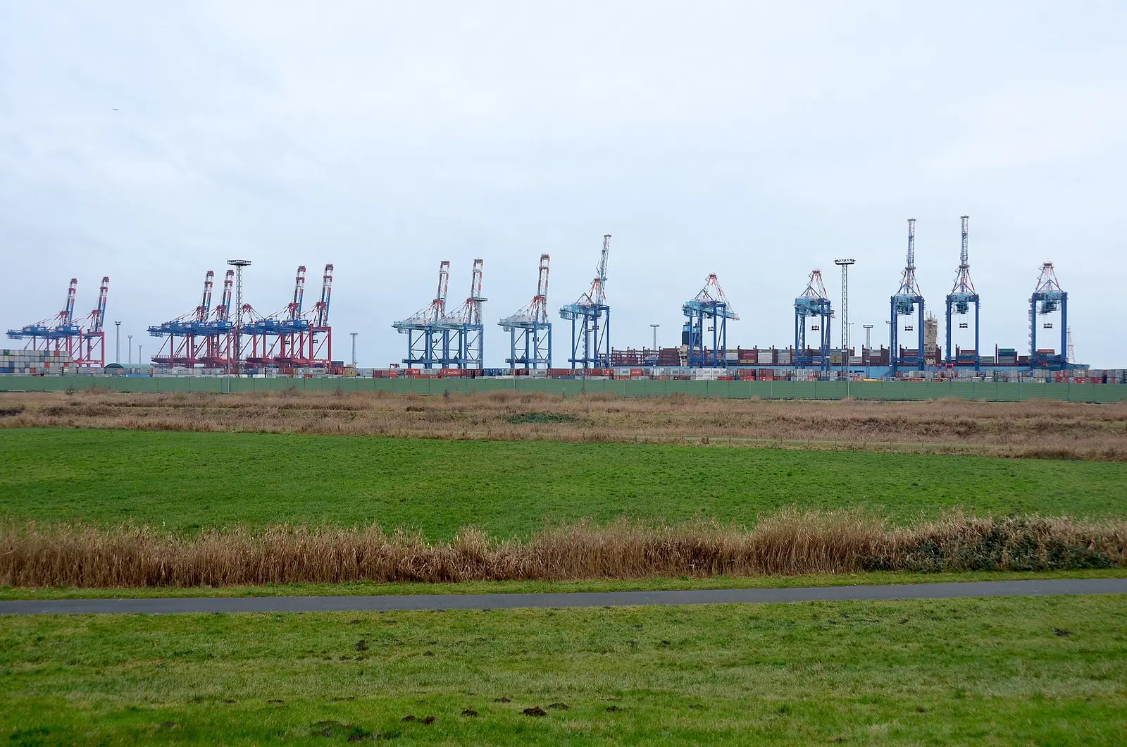 Container cranes at the Bremerhaven terminal.